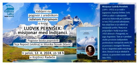 12.4.2024 - 18.00 - Pogovor o knjigi Ludvik Pernišek: misijonar med indijanci